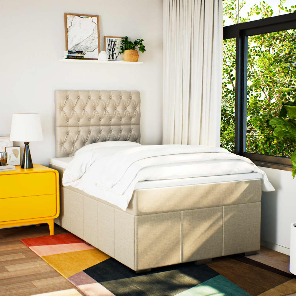 Κρεβάτι Boxspring με Στρώμα Κρεμ 120x190 εκ. Υφασμάτινο - Pakobazaar