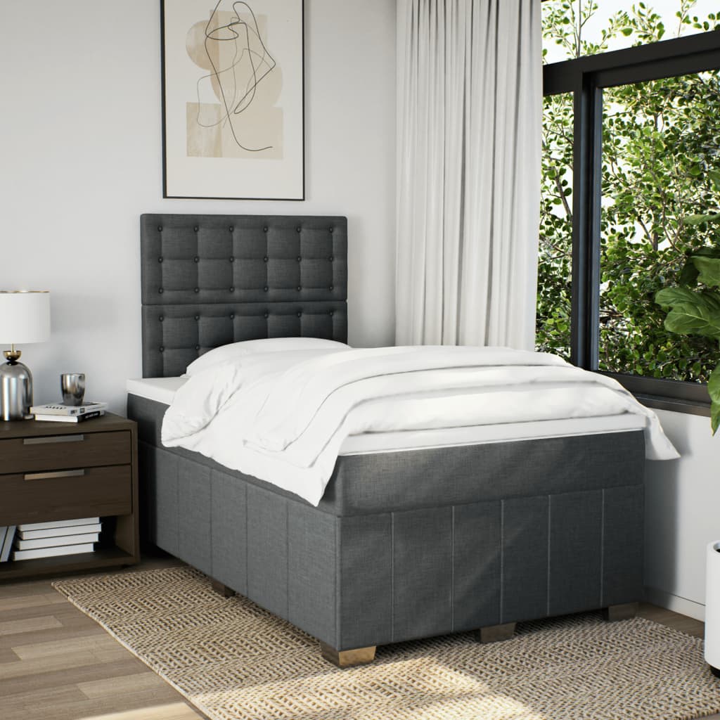 Κρεβάτι Boxspring με Στρώμα Σκούρο Γκρι 120x190 εκ Υφασμάτινο - Pakobazaar