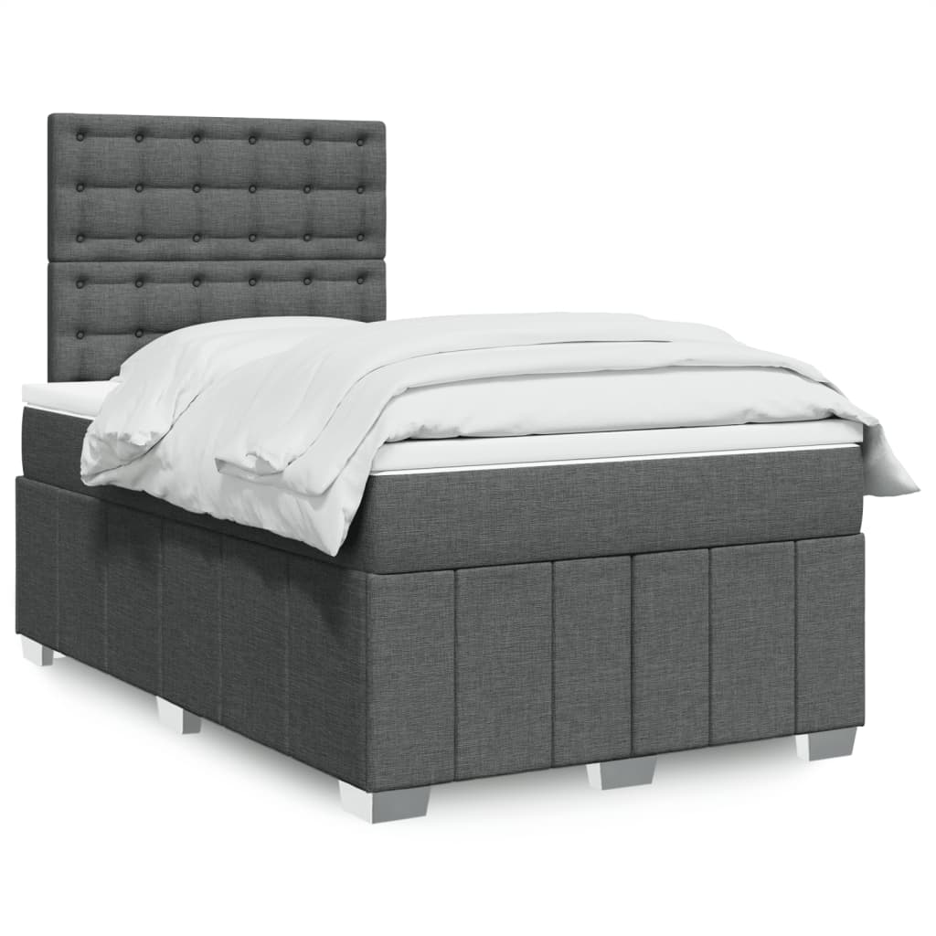 Κρεβάτι Boxspring με Στρώμα Σκούρο Γκρι 120x190 εκ Υφασμάτινο - Pakobazaar