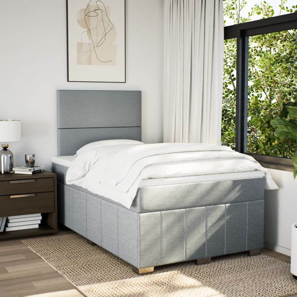 Κρεβάτι Boxspring με Στρώμα Ανοιχτό Γκρι 120x200 εκ. Υφασμάτινο - Pakobazaar