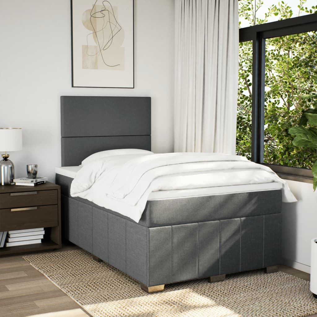 Κρεβάτι Boxspring με Στρώμα Σκούρο Γκρι 120x200 εκ. Υφασμάτινο - Pakobazaar