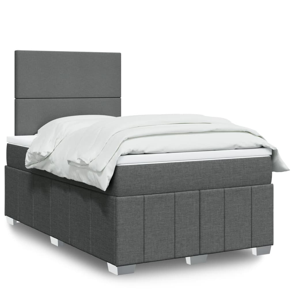 Κρεβάτι Boxspring με Στρώμα Σκούρο Γκρι 120x200 εκ. Υφασμάτινο - Pakobazaar