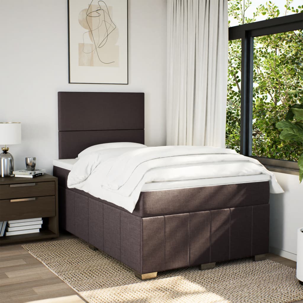 Κρεβάτι Boxspring με Στρώμα Σκούρο Καφέ 120x200 εκ. Υφασμάτινο - Pakobazaar