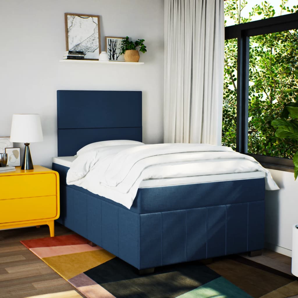 Κρεβάτι Boxspring με Στρώμα Μπλε 120x200 εκ. Υφασμάτινο - Pakobazaar