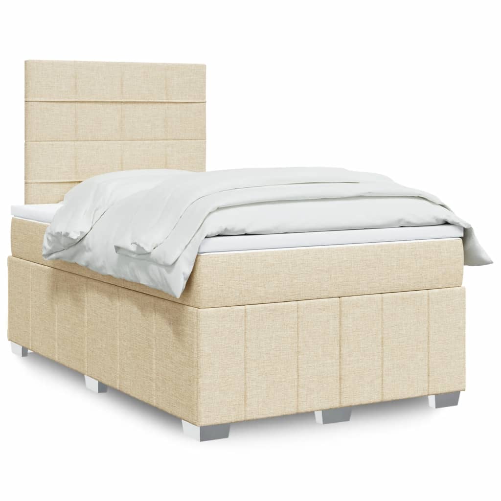 Κρεβάτι Boxspring με Στρώμα Κρεμ 120x200 εκ. Υφασμάτινο - Pakobazaar