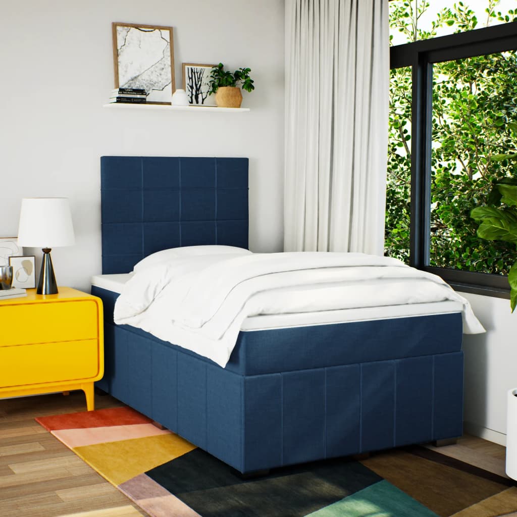 Κρεβάτι Boxspring με Στρώμα Μπλε 120x200 εκ. Υφασμάτινο - Pakobazaar