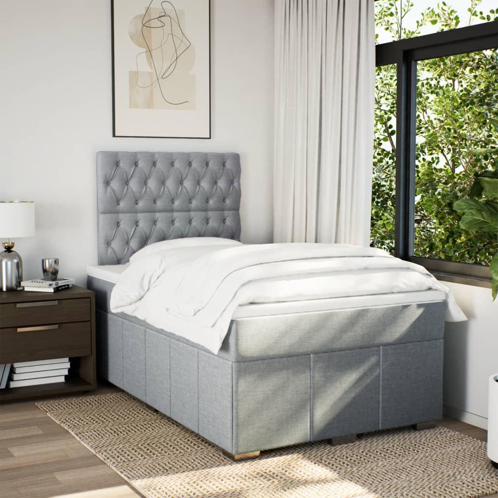 Κρεβάτι Boxspring με Στρώμα Ανοιχτό Γκρι 120x200 εκ. Υφασμάτινο - Pakobazaar