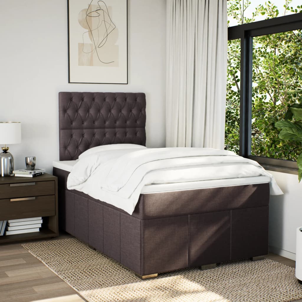 Κρεβάτι Boxspring με Στρώμα Σκούρο Καφέ 120x200 εκ. Υφασμάτινο - Pakobazaar
