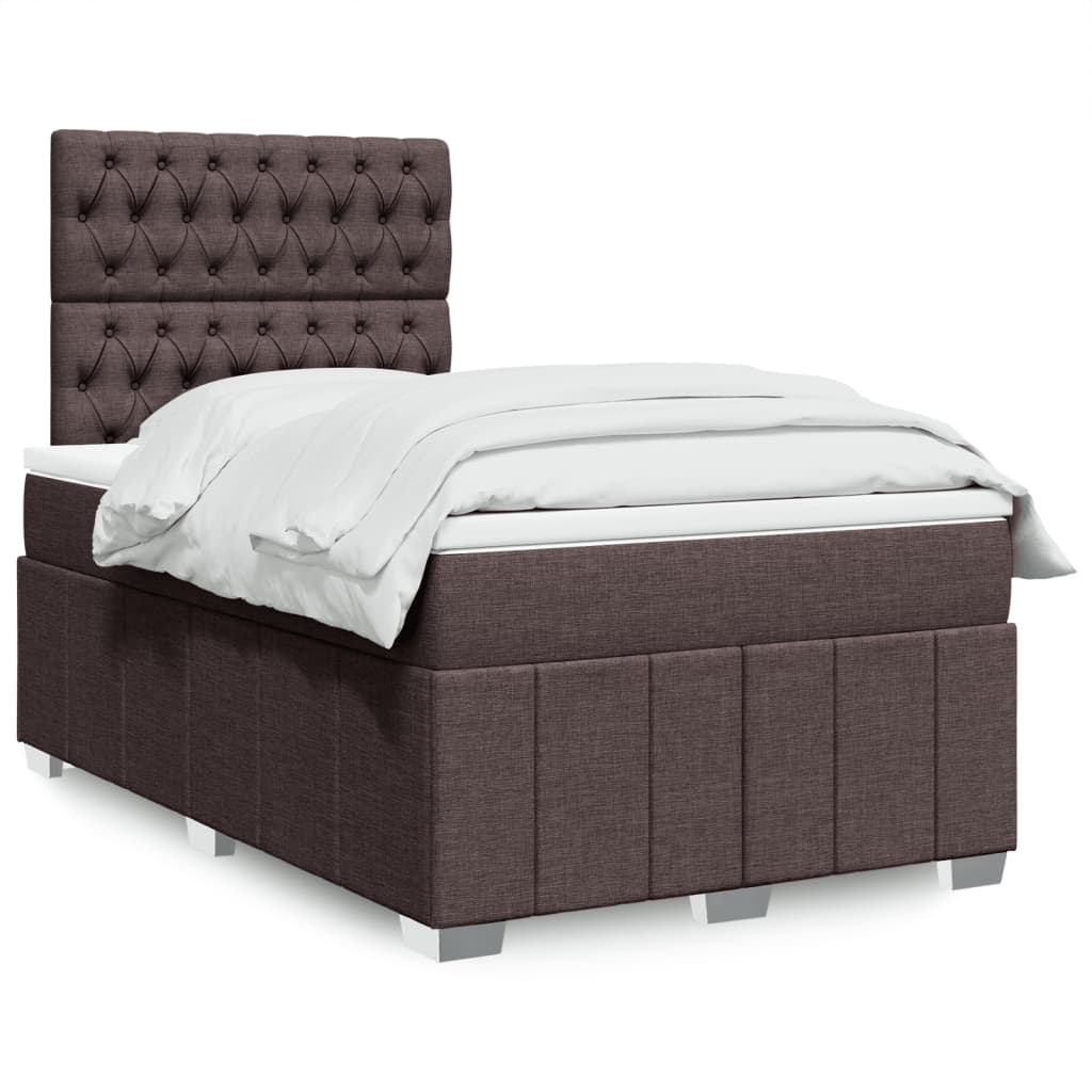 Κρεβάτι Boxspring με Στρώμα Σκούρο Καφέ 120x200 εκ. Υφασμάτινο - Pakobazaar