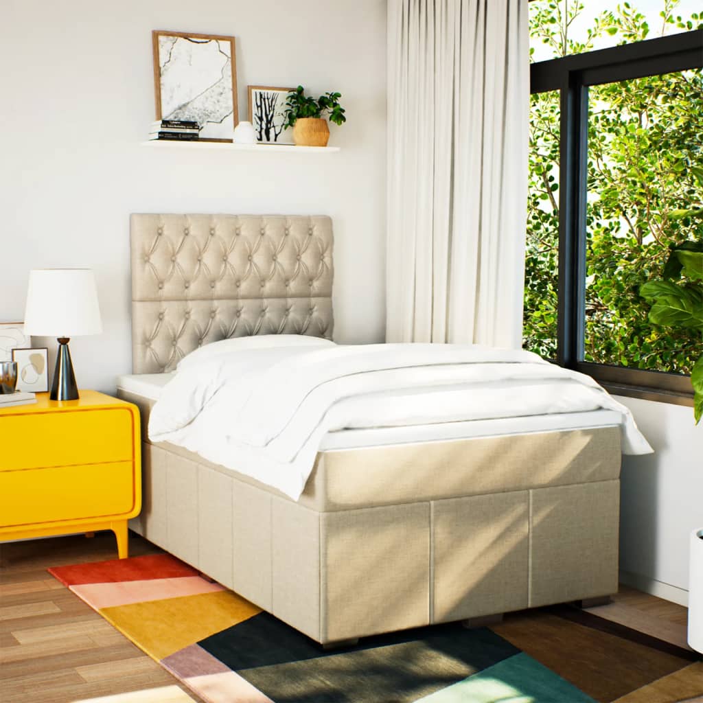 Κρεβάτι Boxspring με Στρώμα Κρεμ 120x200 εκ. Υφασμάτινο - Pakobazaar