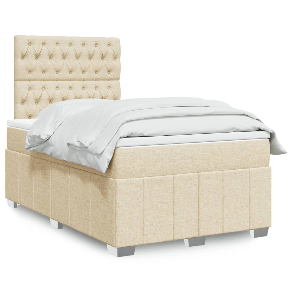 Κρεβάτι Boxspring με Στρώμα Κρεμ 120x200 εκ. Υφασμάτινο - Pakobazaar