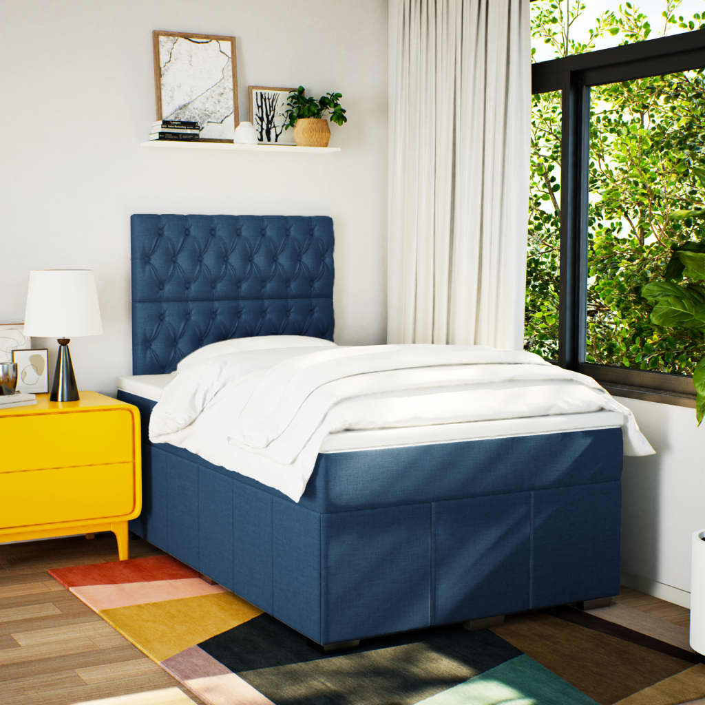 Κρεβάτι Boxspring με Στρώμα Μπλε 120x200 εκ. Υφασμάτινο - Pakobazaar