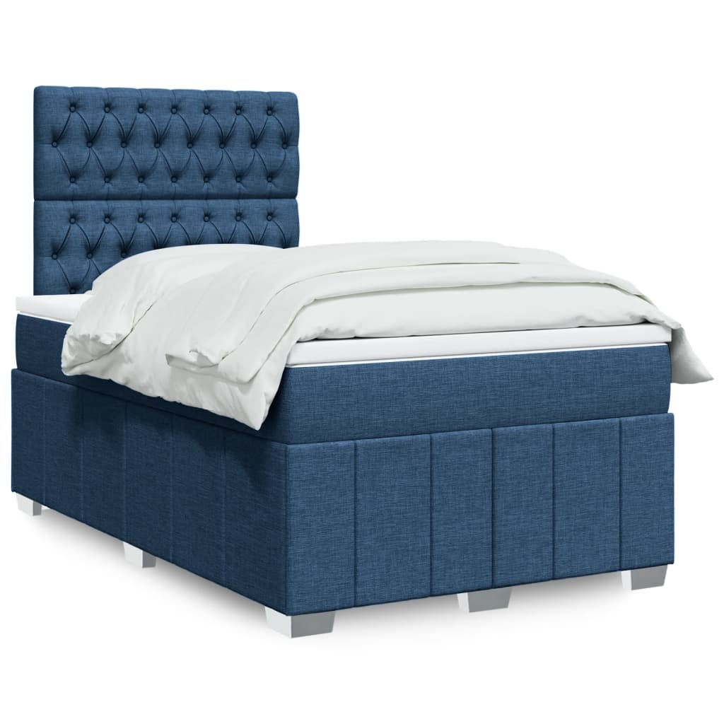 Κρεβάτι Boxspring με Στρώμα Μπλε 120x200 εκ. Υφασμάτινο - Pakobazaar