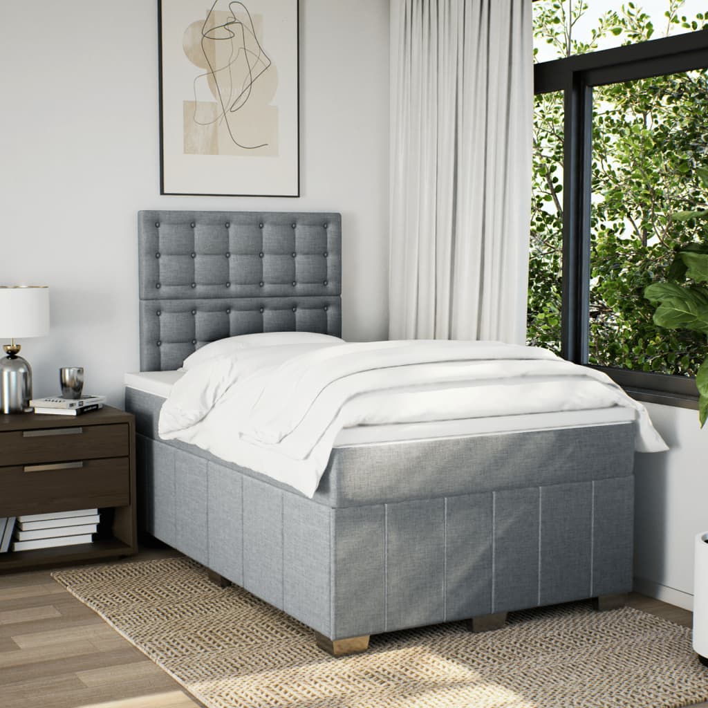 Κρεβάτι Boxspring με Στρώμα Ανοιχτό Γκρι 120x200 εκ. Υφασμάτινο - Pakobazaar