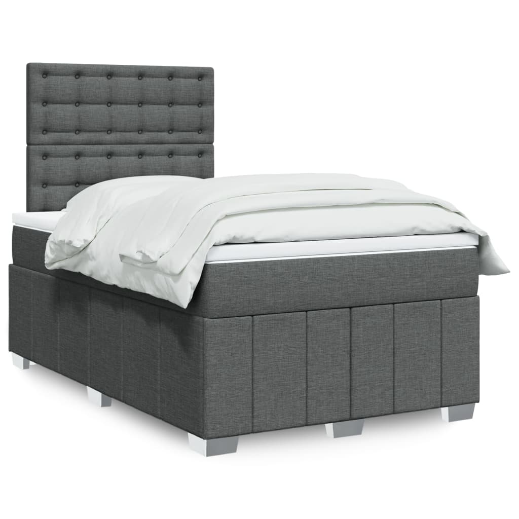 Κρεβάτι Boxspring με Στρώμα Σκούρο Γκρι 120x200 εκ. Υφασμάτινο - Pakobazaar