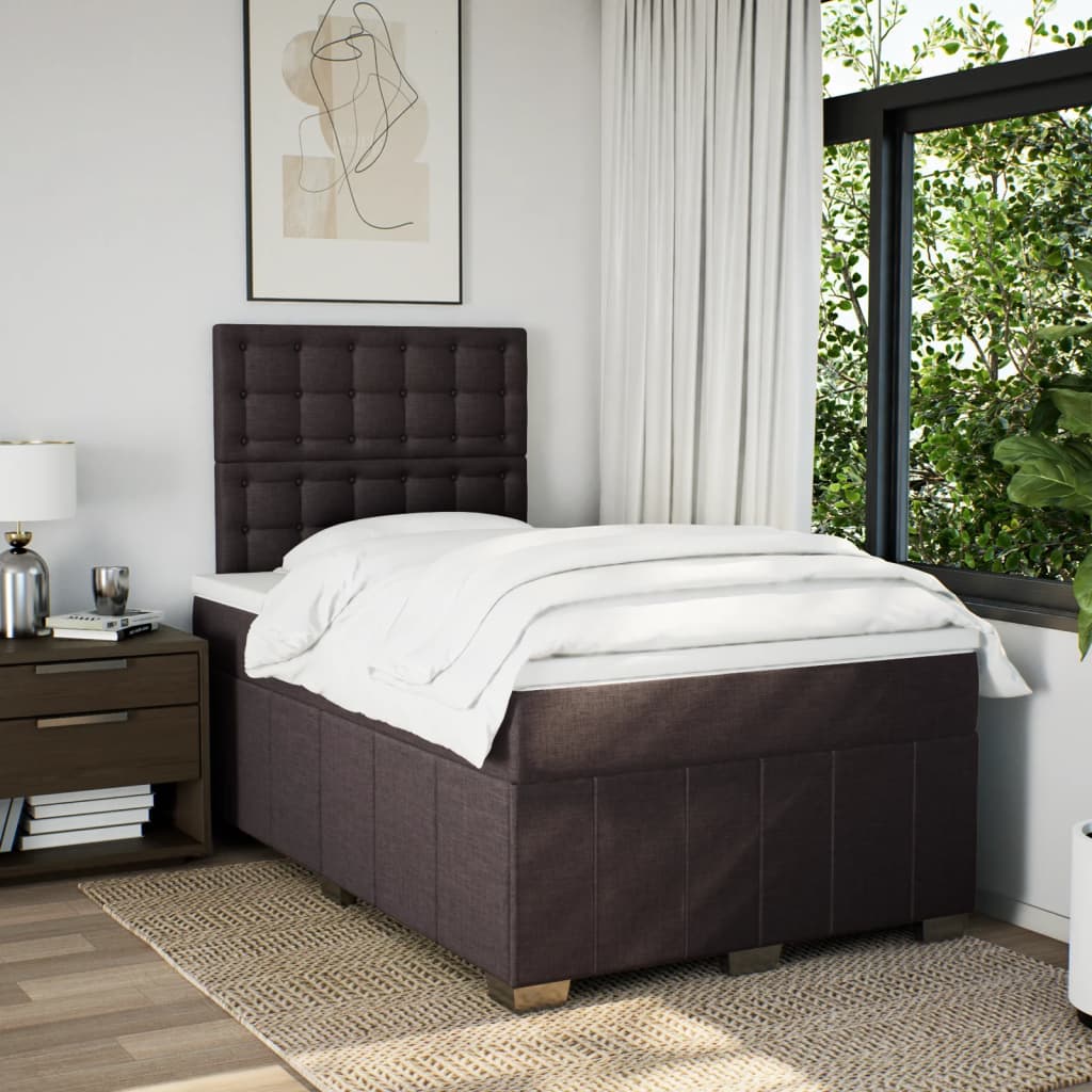 Κρεβάτι Boxspring με Στρώμα Σκούρο Καφέ 120x200 εκ. Υφασμάτινο - Pakobazaar
