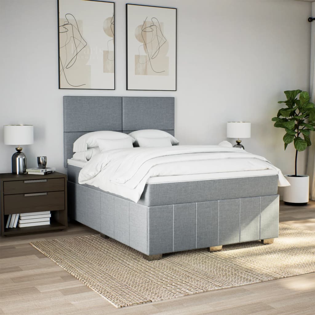 Κρεβάτι Boxspring με Στρώμα Ανοιχτό Γκρι 140x190 εκ. Υφασμάτινο - Pakobazaar