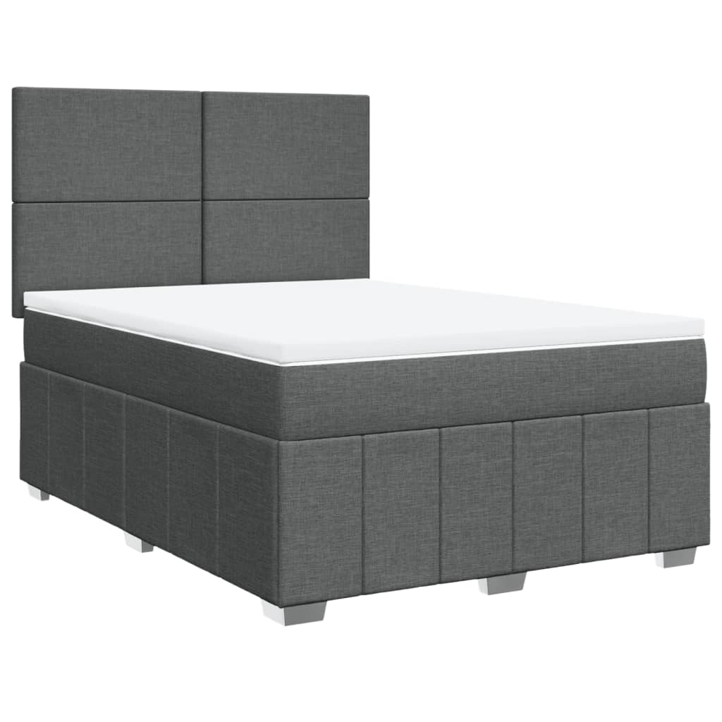 Κρεβάτι Boxspring με Στρώμα Σκούρο Γκρι 140x190 εκ. Υφασμάτινο - Pakobazaar