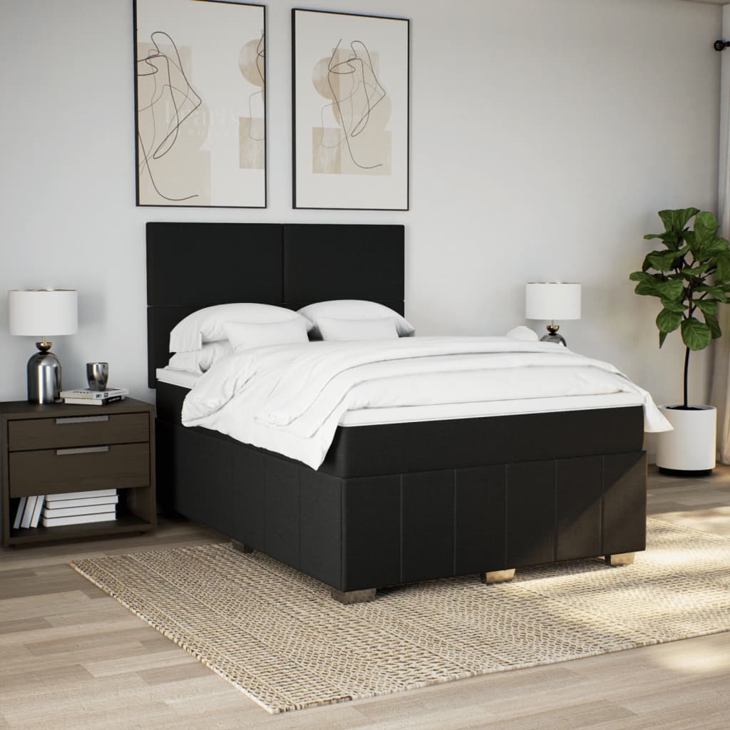 Κρεβάτι Boxspring με Στρώμα Μαύρο 140x190 εκ. Υφασμάτινο - Pakobazaar