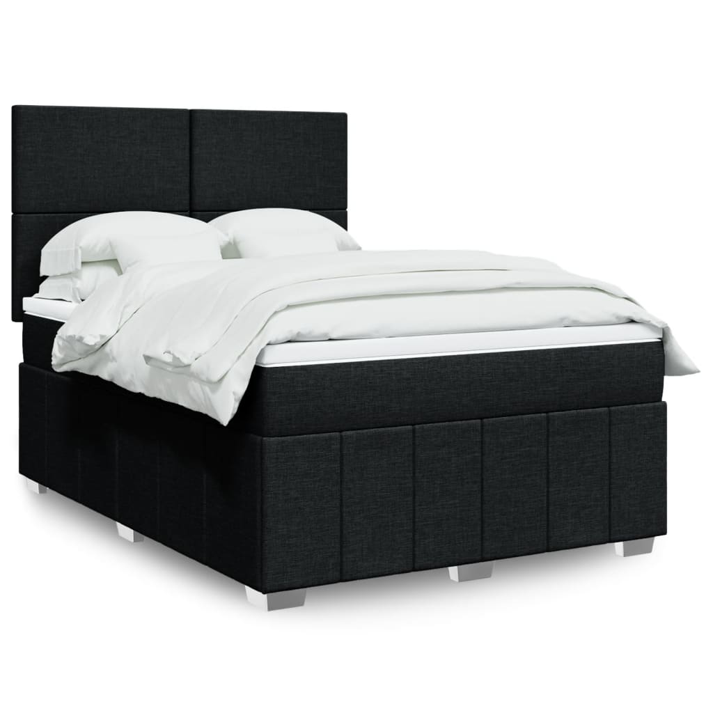 Κρεβάτι Boxspring με Στρώμα Μαύρο 140x190 εκ. Υφασμάτινο - Pakobazaar