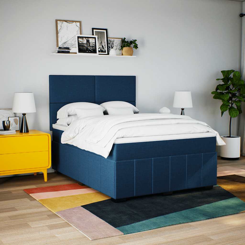 Κρεβάτι Boxspring με Στρώμα Μπλε 140x190 εκ. Υφασμάτινο