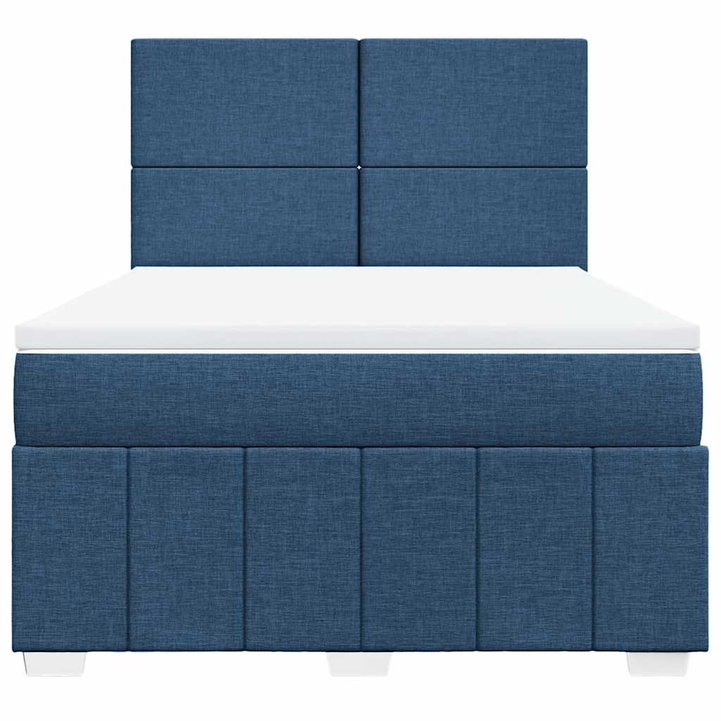 Κρεβάτι Boxspring με Στρώμα Μπλε 140x190 εκ. Υφασμάτινο