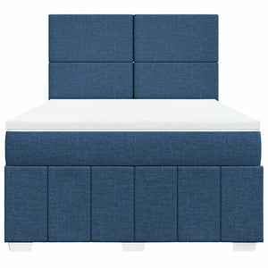 Κρεβάτι Boxspring με Στρώμα Μπλε 140x190 εκ. Υφασμάτινο