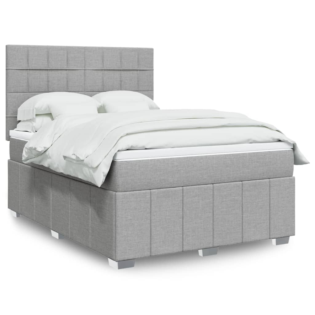 Κρεβάτι Boxspring με Στρώμα Ανοιχτό Γκρι 140x190 εκ. Υφασμάτινο - Pakobazaar