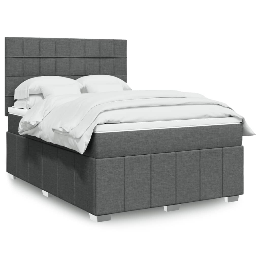 Κρεβάτι Boxspring με Στρώμα Σκούρο Γκρι 140x190 εκ. Υφασμάτινο - Pakobazaar
