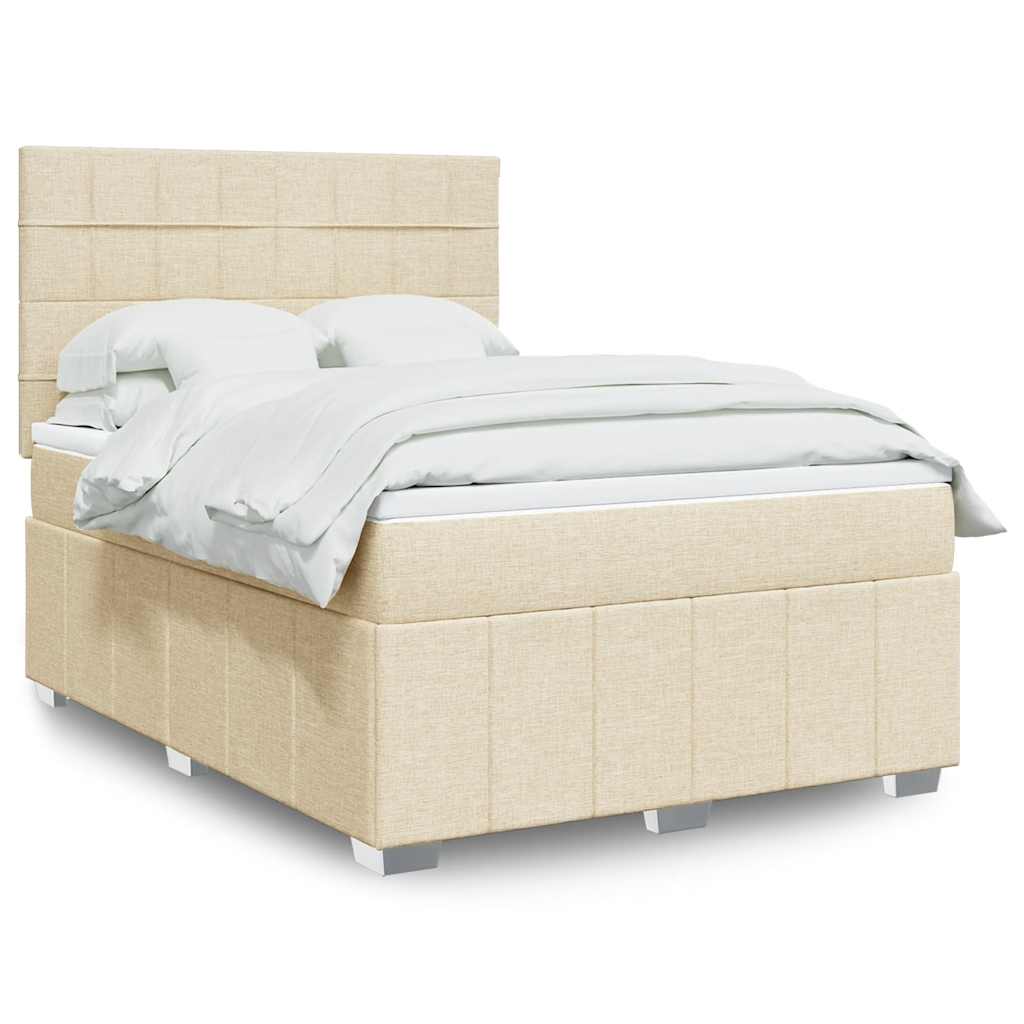 Κρεβάτι Boxspring με Στρώμα Κρεμ 140x190 εκ. Υφασμάτινο - Pakobazaar