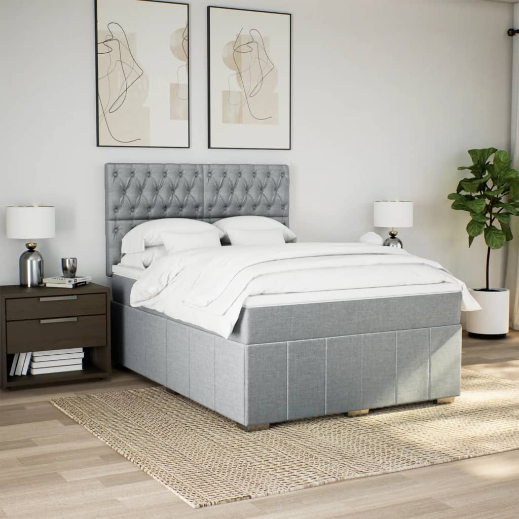 Κρεβάτι Boxspring με Στρώμα Ανοιχτό Γκρι 140x190 εκ. Υφασμάτινο - Pakobazaar