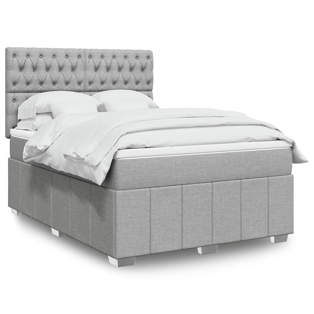 Κρεβάτι Boxspring με Στρώμα Ανοιχτό Γκρι 140x190 εκ. Υφασμάτινο - Pakobazaar