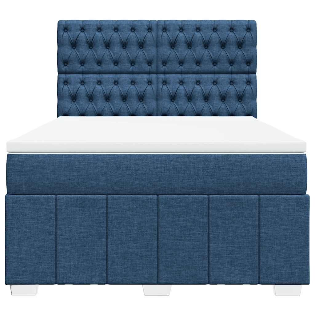 Κρεβάτι Boxspring με Στρώμα Μπλε 140x190 εκ. Υφασμάτινο