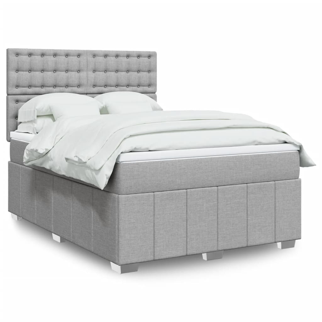 Κρεβάτι Boxspring με Στρώμα Ανοιχτό Γκρι 140x190 εκ. Υφασμάτινο - Pakobazaar