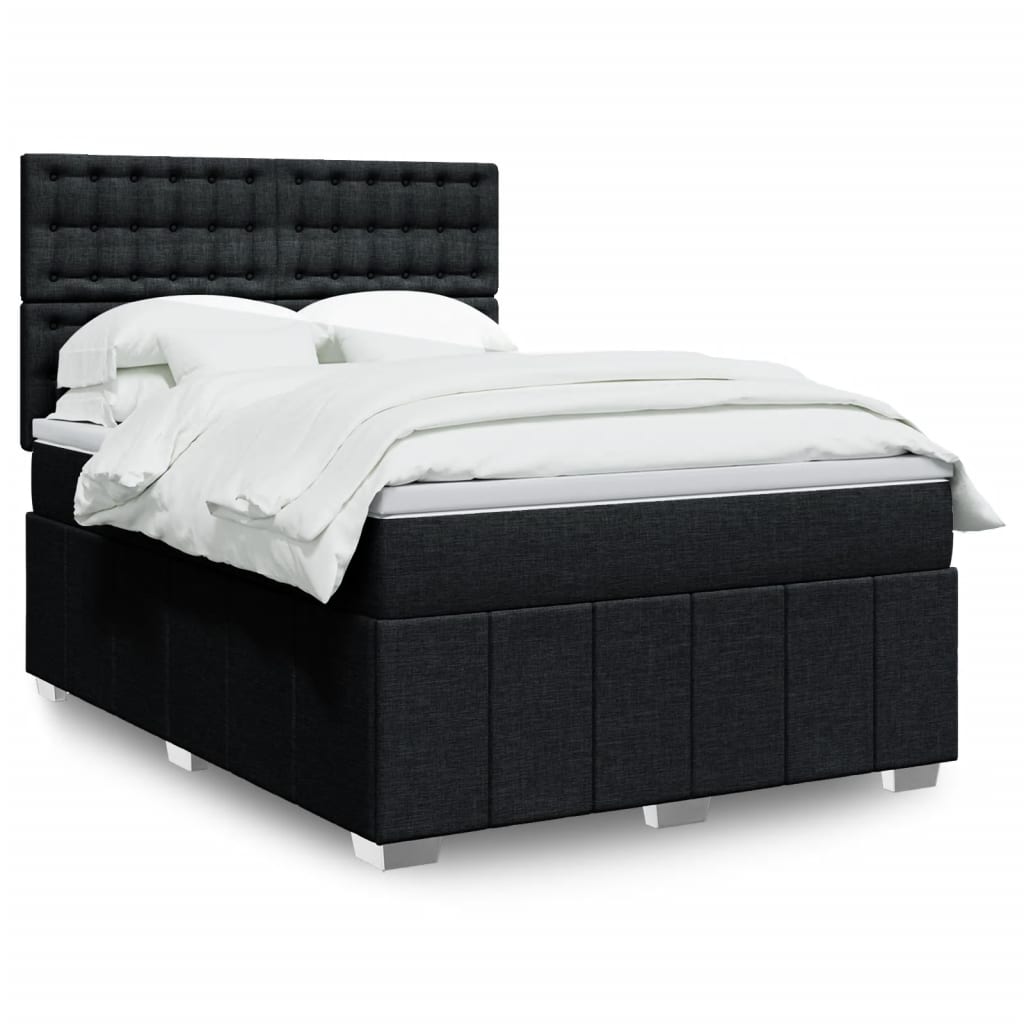 Κρεβάτι Boxspring με Στρώμα Μαύρο 140x190 εκ. Υφασμάτινο - Pakobazaar