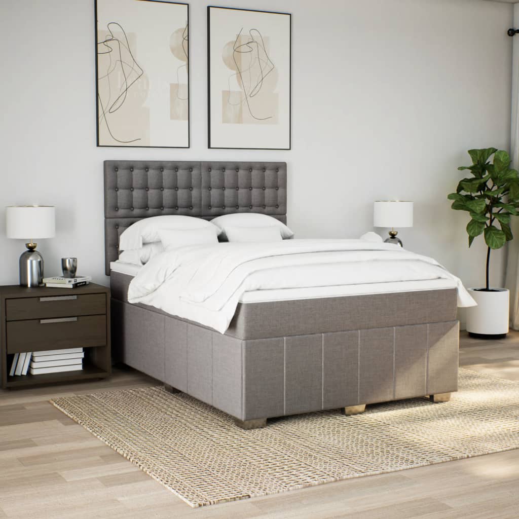 Κρεβάτι Boxspring με Στρώμα Taupe 140x190 εκ. Υφασμάτινο - Pakobazaar