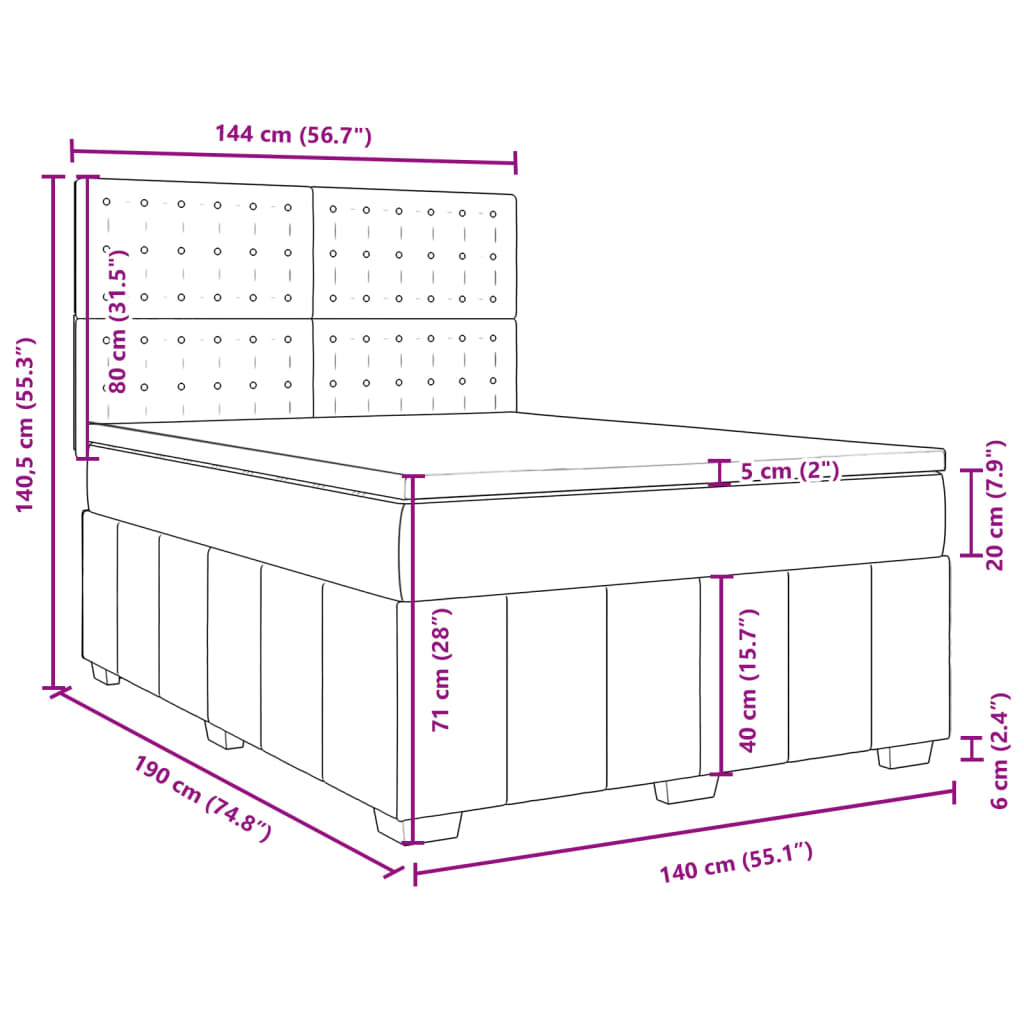 Κρεβάτι Boxspring με Στρώμα Taupe 140x190 εκ. Υφασμάτινο - Pakobazaar