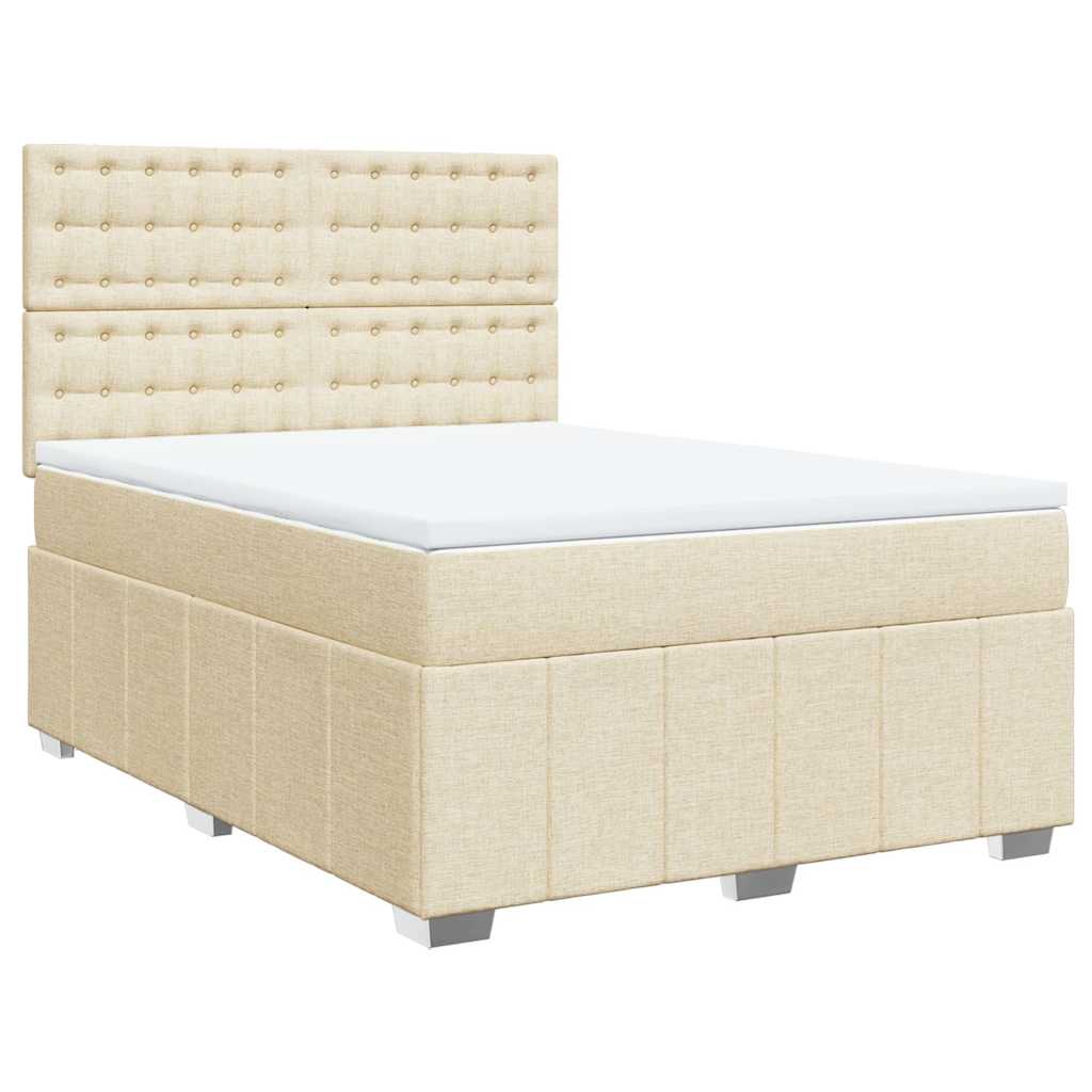 Κρεβάτι Boxspring με Στρώμα Κρεμ 140x190 εκ. Υφασμάτινο - Pakobazaar
