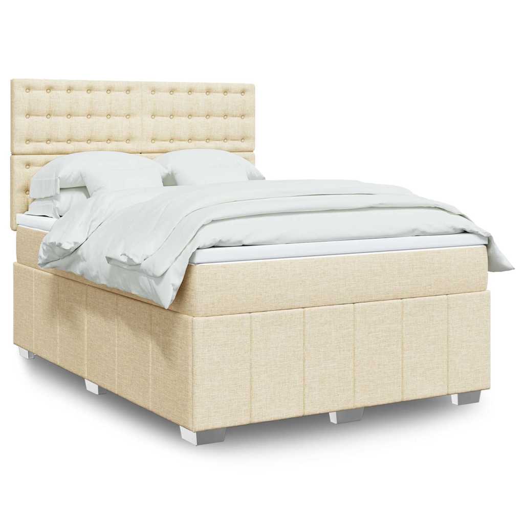 Κρεβάτι Boxspring με Στρώμα Κρεμ 140x190 εκ. Υφασμάτινο - Pakobazaar