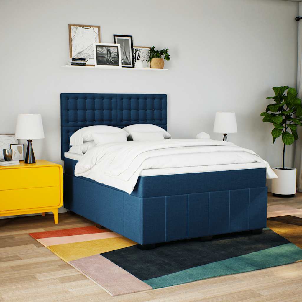 Κρεβάτι Boxspring με Στρώμα Μπλε 140x190 εκ. Υφασμάτινο