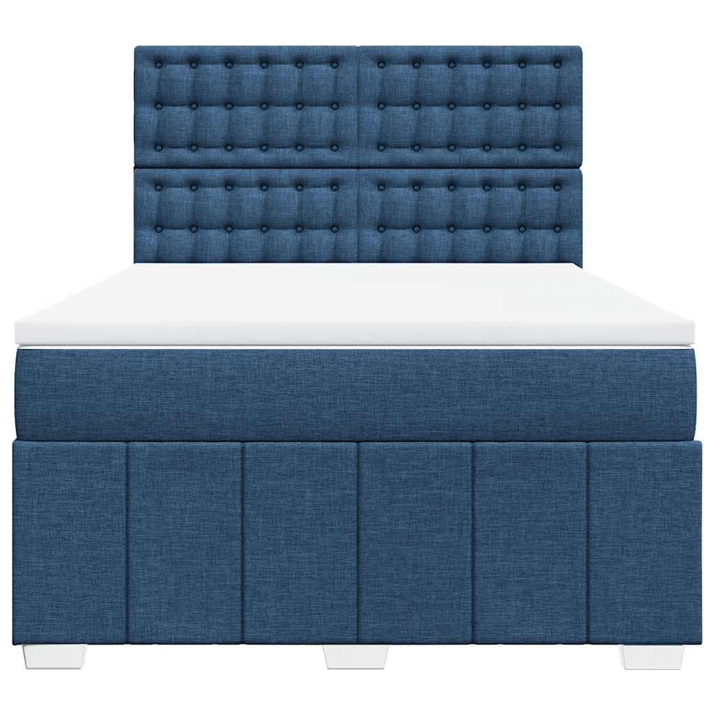 Κρεβάτι Boxspring με Στρώμα Μπλε 140x190 εκ. Υφασμάτινο