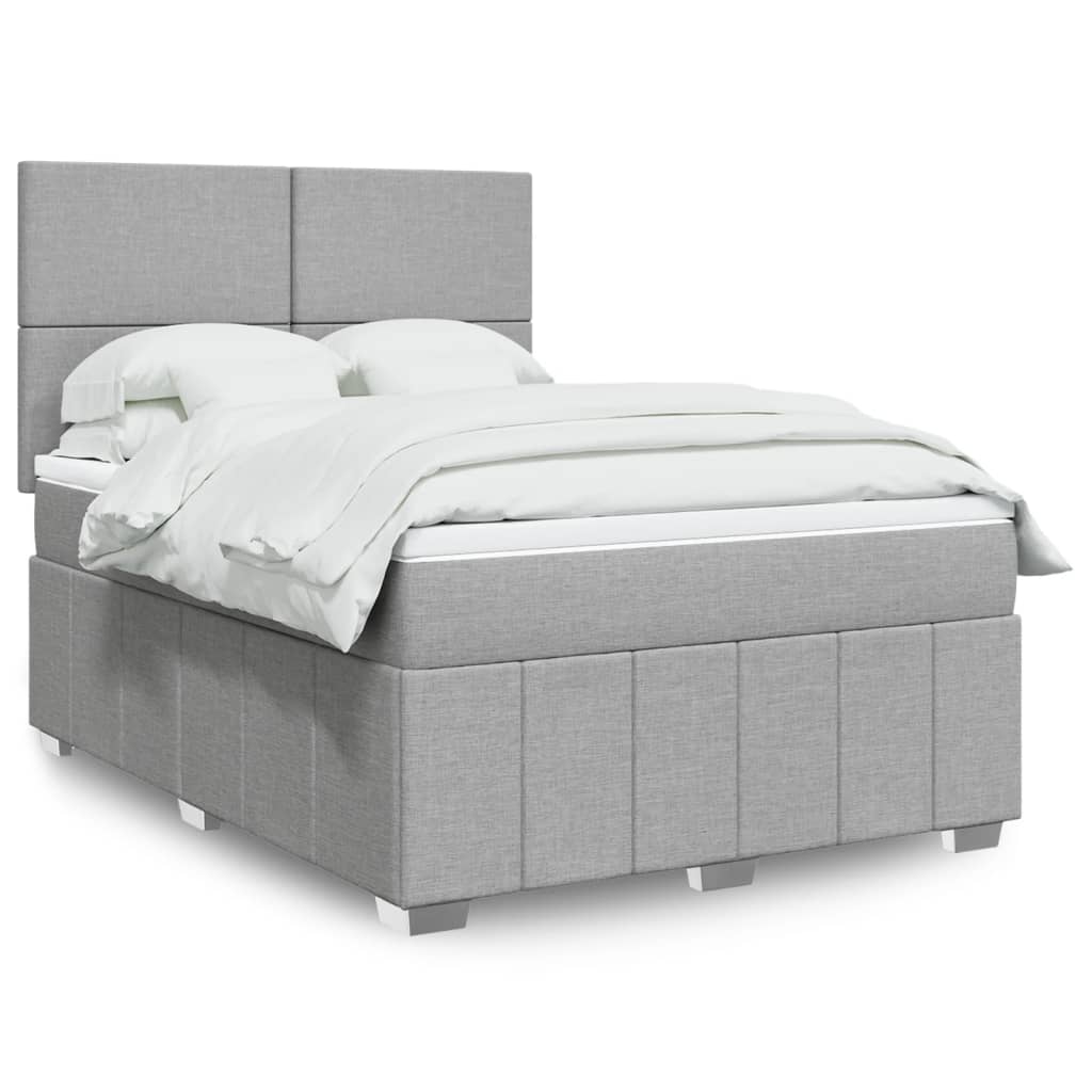 Κρεβάτι Boxspring με Στρώμα Ανοιχτό Γκρι 140x200 εκ. Υφασμάτινο