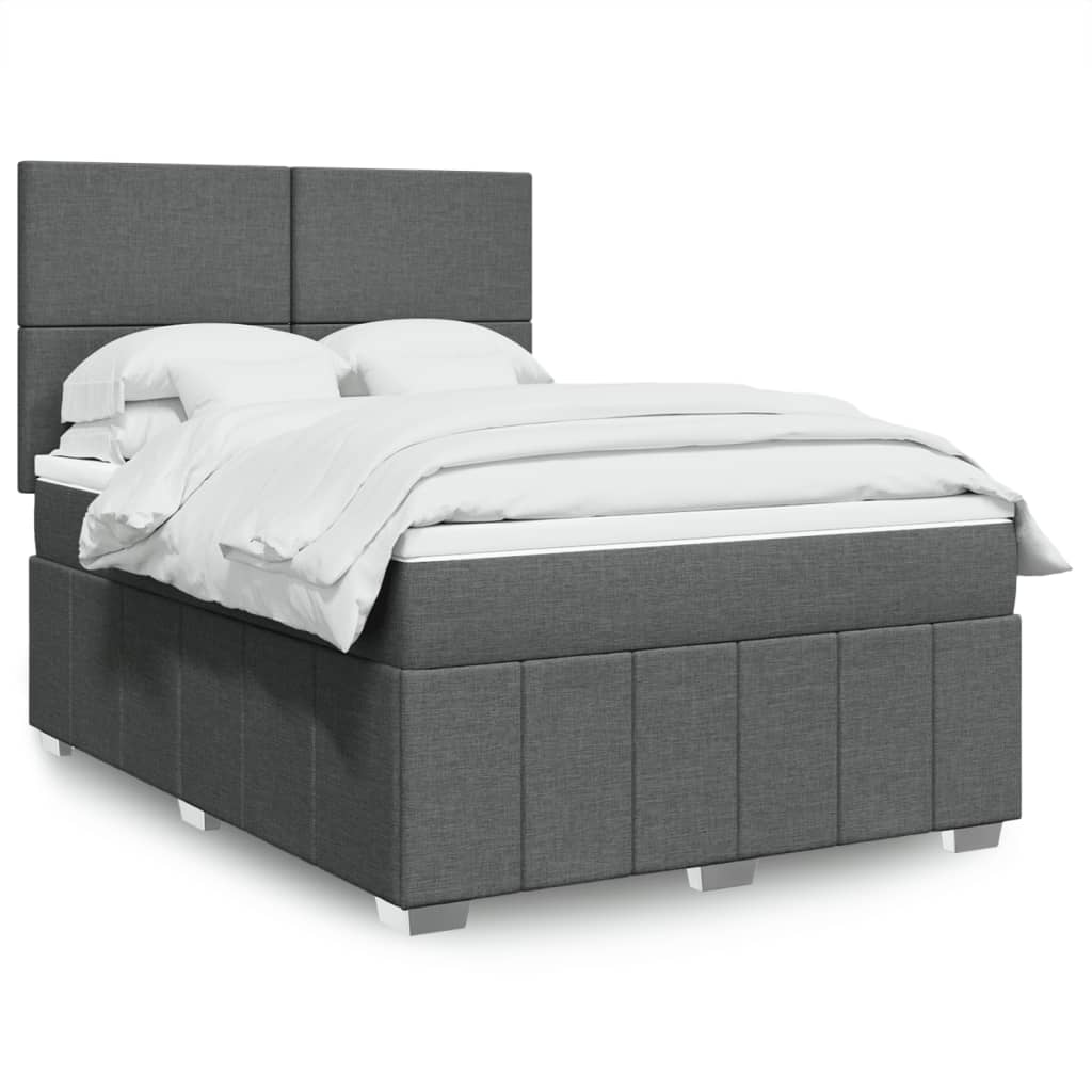 Κρεβάτι Boxspring με Στρώμα Σκούρο Γκρι 140x200 εκ Υφασμάτινο - Pakobazaar