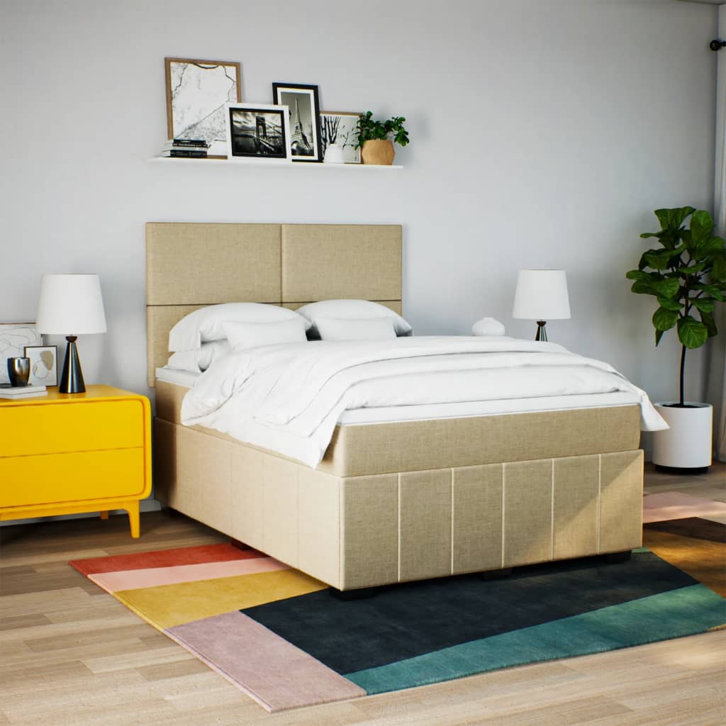 Κρεβάτι Boxspring με Στρώμα Κρεμ 140x200 εκ. Υφασμάτινο - Pakobazaar