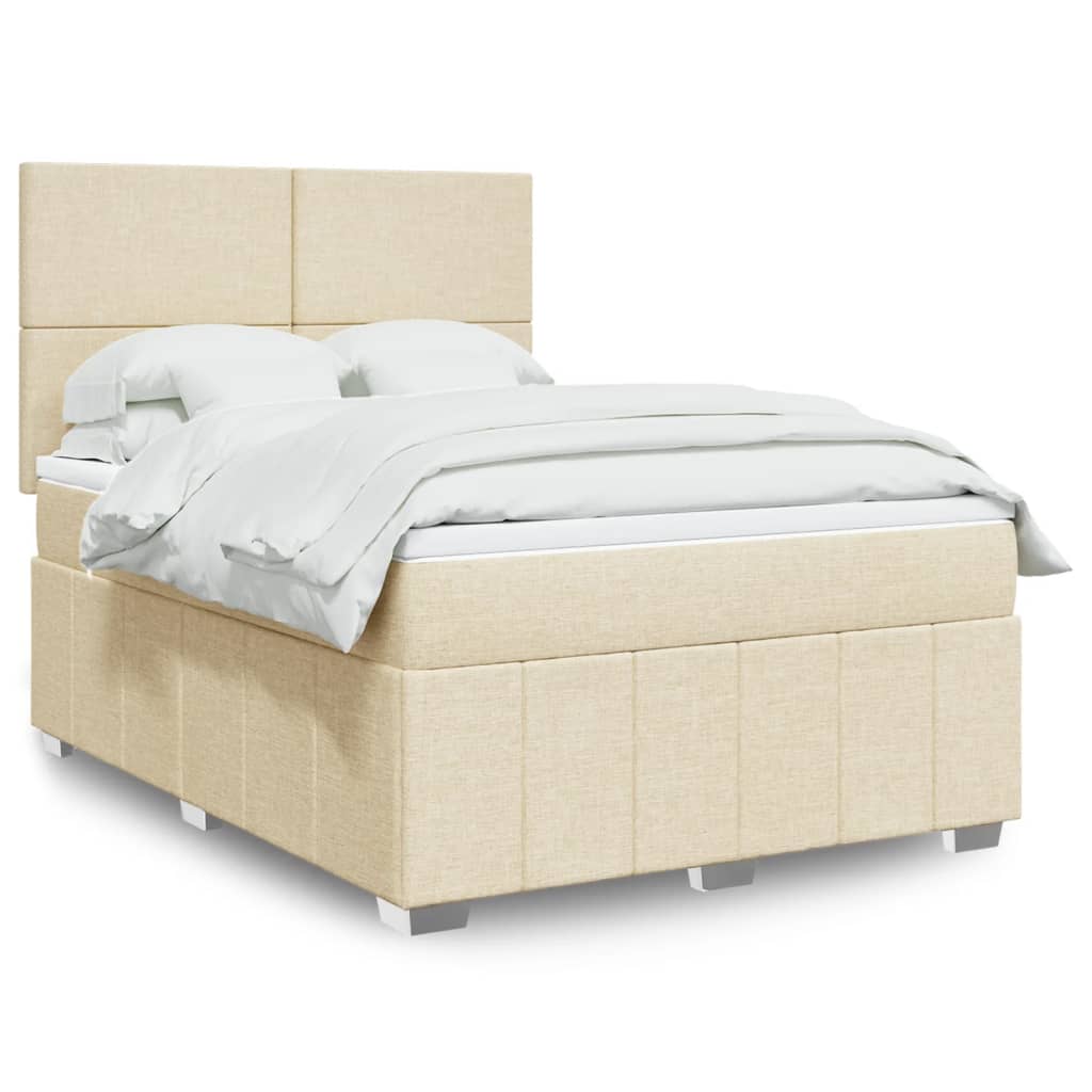 Κρεβάτι Boxspring με Στρώμα Κρεμ 140x200 εκ. Υφασμάτινο - Pakobazaar