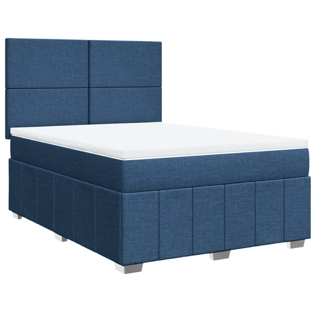 Κρεβάτι Boxspring με Στρώμα Μπλε 140x200 εκ. Υφασμάτινο