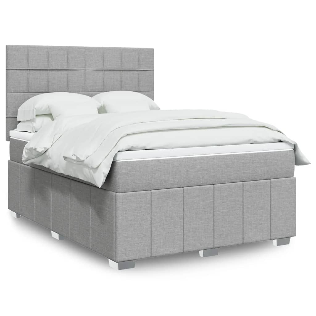 Κρεβάτι Boxspring με Στρώμα Ανοιχτό Γκρι 140x200 εκ. Υφασμάτινο - Pakobazaar