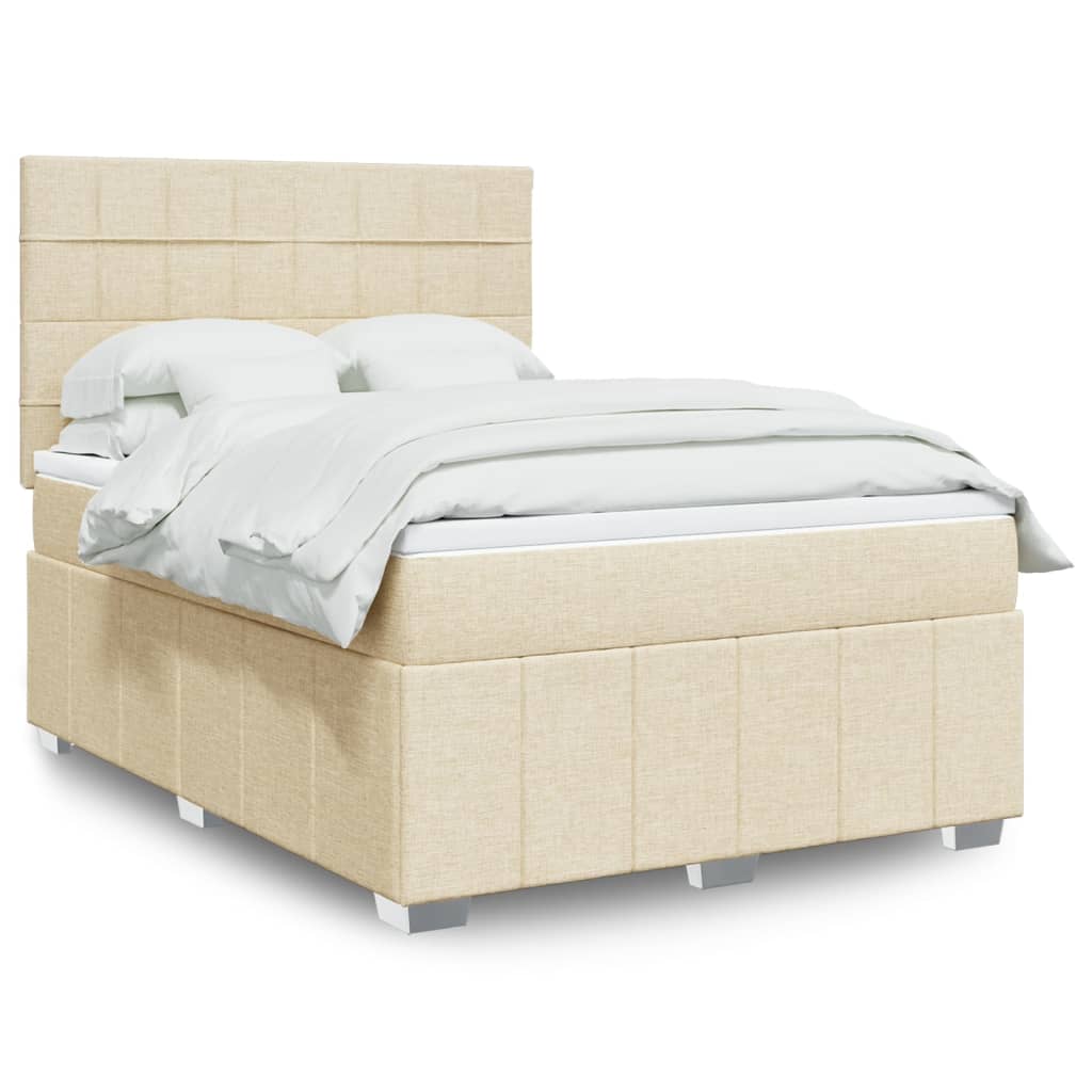 Κρεβάτι Boxspring με Στρώμα Κρεμ 140x200 εκ. Υφασμάτινο - Pakobazaar