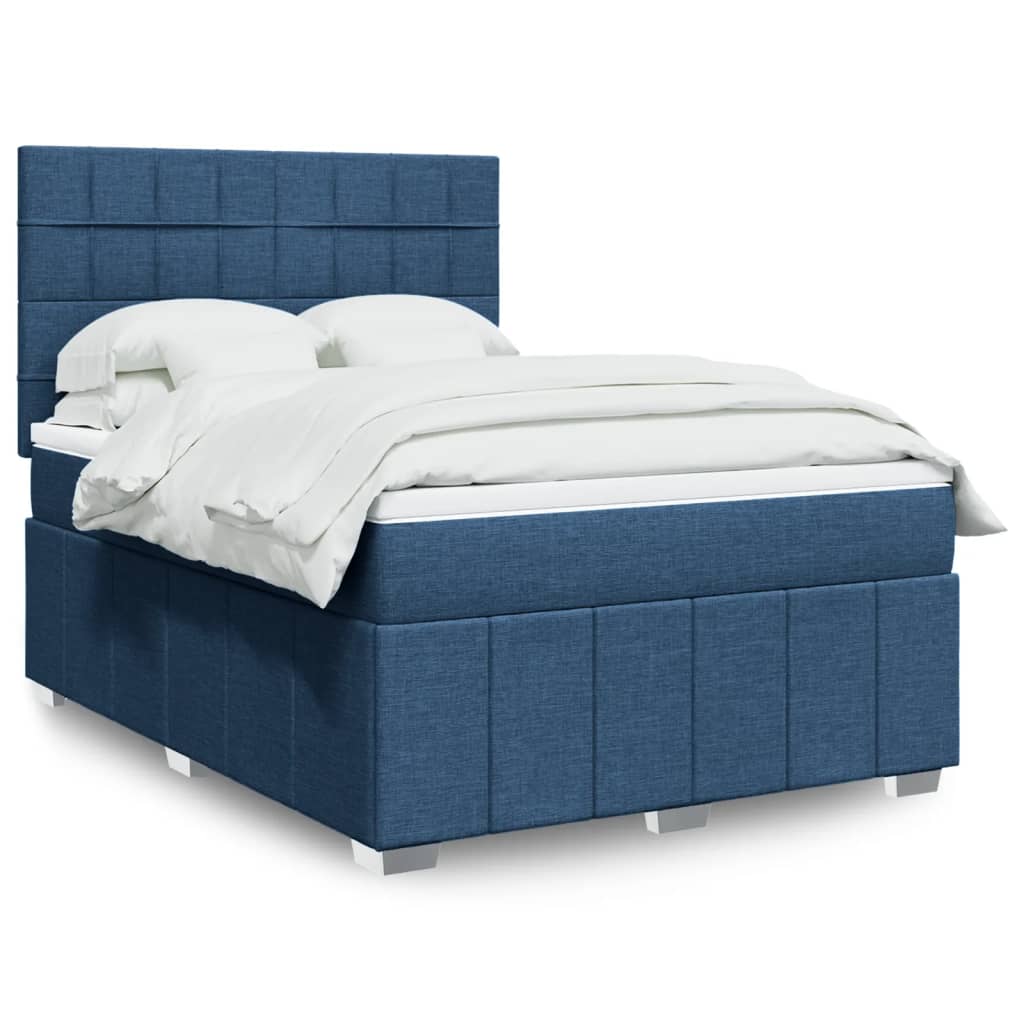 Κρεβάτι Boxspring με Στρώμα Μπλε 140x200 εκ. Υφασμάτινο