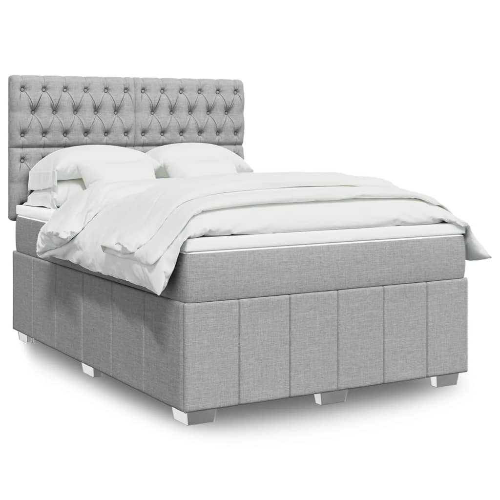 Κρεβάτι Boxspring με Στρώμα Ανοιχτό Γκρι 140x200 εκ. Υφασμάτινο - Pakobazaar